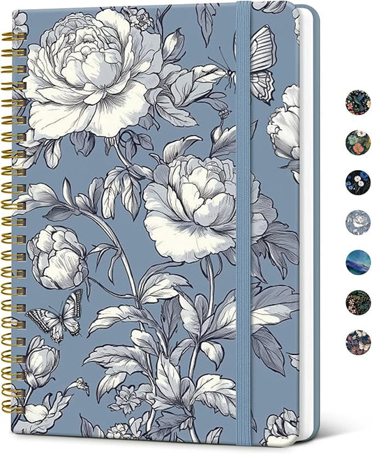 Taja Lined Spiral Journal Notebook for Women, A5 Cute College Ruled Hardcover Notebook for Work & Note Taking, Pretty Journal for Writing, 140 Pages, Butterfly Peony