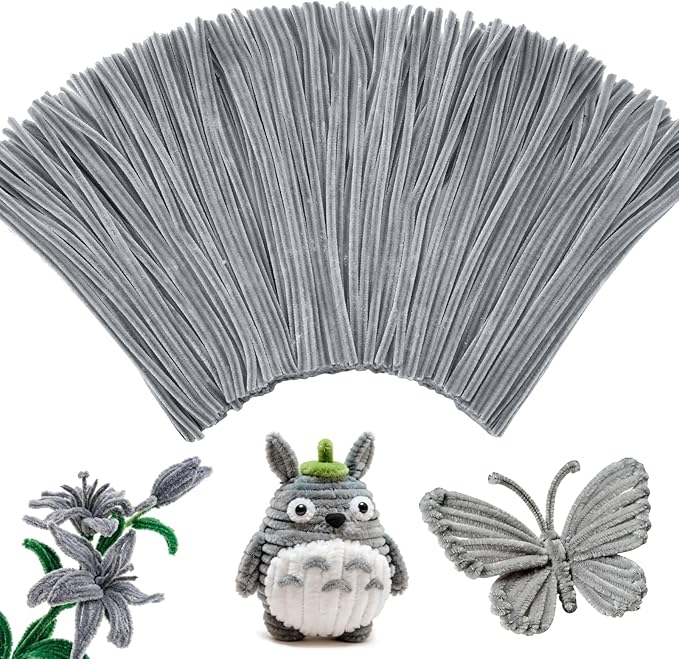 200PCS Gray Pipe Cleaners Craft Bulk,Arts Crafts,Sensory Toys,Chenille Stems Art Supplies for Projects Creative DIY Room Decor,Christmas Decorations,Fidget Toys for Ages 8-13,DIY Cute Grey Animals
