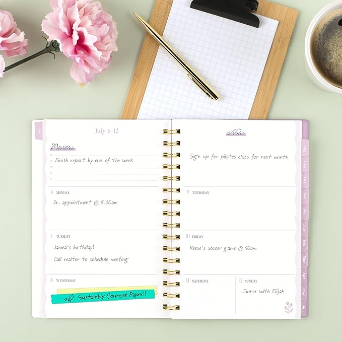 Cambridge Planner 2026-2027 Weekly & Monthly Academic 12-Month July-June, 5-1/2" x 8-1/2", Cherrywood Lane, Peony Lace (CL18-200A)