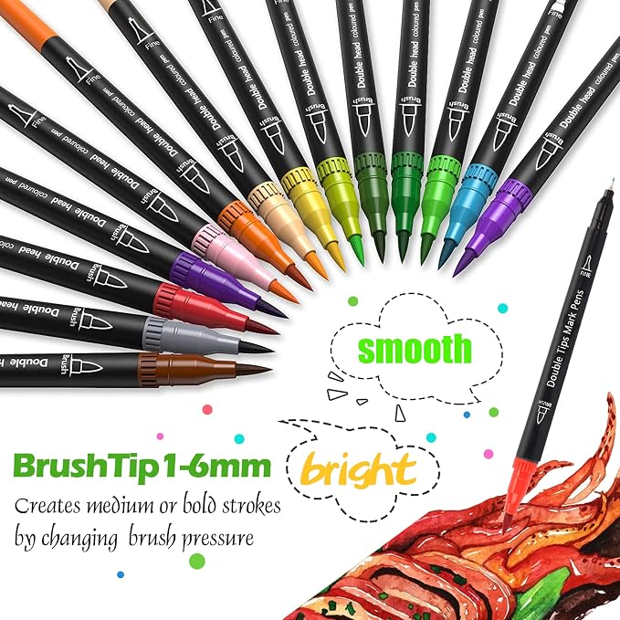 Skin Tone Dual Tip Brush Pen,Colored Fine & Brush Calligraphy Pens, Dual Tip Brown Markers for Adult Coloring Books Drawing Planner Calendar Art Sketch Outlining Sketching Calligraphy