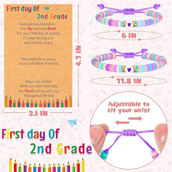 Back to School Supplies, First Day of Kindergarten Bracelet, Back to School Bracelet Mommy and Me, Prek Matching Wish Bracelets Set, Adjustable Bracelet for Boys Girls Gifts Stuff Bulk