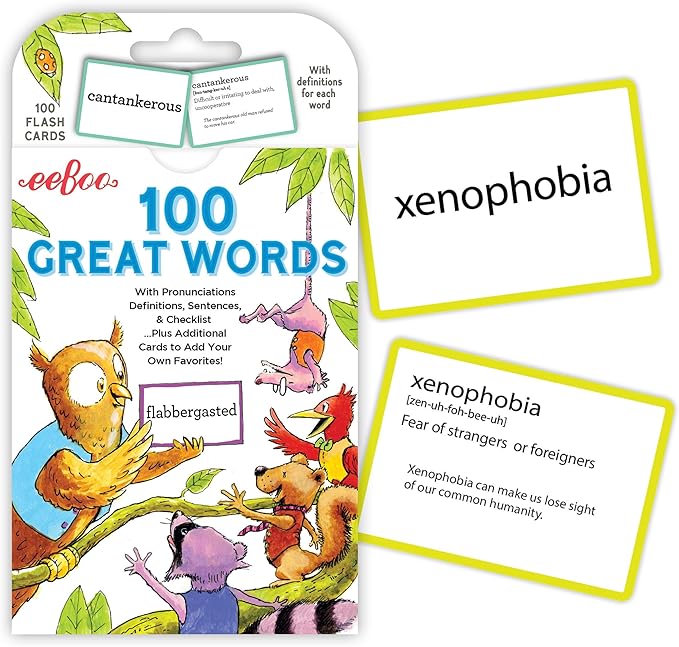 eeBoo: 100 Great Words Vocabulary Educational Flash Cards, Important Tool for Early Reading, Introduces Words in Color-Coded Sets, Educational Game That Stimulates Learning