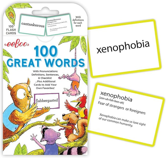 eeBoo: 100 Great Words Vocabulary Educational Flash Cards, Important Tool for Early Reading, Introduces Words in Color-Coded Sets, Educational Game That Stimulates Learning