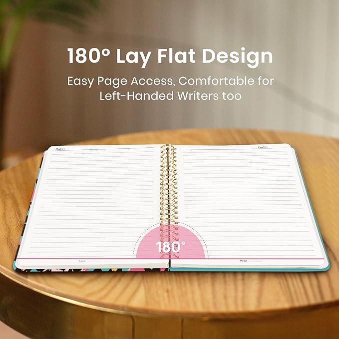 Taja Spiral Lined Journal for Women, Notebook for Work with Pretty Cover, 140 College Ruled Pages, Hardcover Notebook for Journaling, Note Taking, Bible Study, Neon Leopard