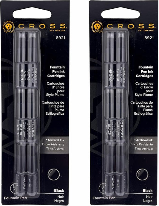 2 Packs - Cross Fountain Pen Cartridge Ink Refills, Black Ink Cartridges, 6 per card (8921)