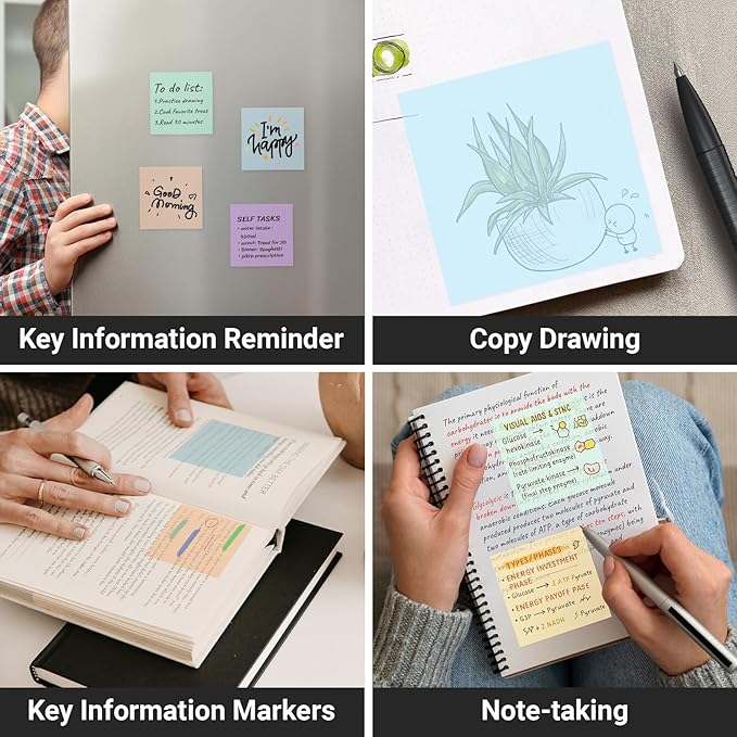 EUSOAR Clear Sticky Notes, 300 Sheets 3x3 Inch Transparent Markers Sticky Note Pads Morandi 6 Colors, See-Through Adhesive Note Memo Reminder Tabs Bible Page Flags Stickers for Book Annotation