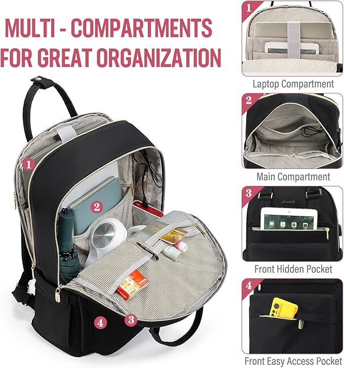 LOVEVOOK Laptop Backpack for Women Men, 17.3 Inch Laptop Bag with USB Port Fashion Waterproof Backpacks Teacher Nurse Stylish Travel Bags Vintage Daypacks for College Work