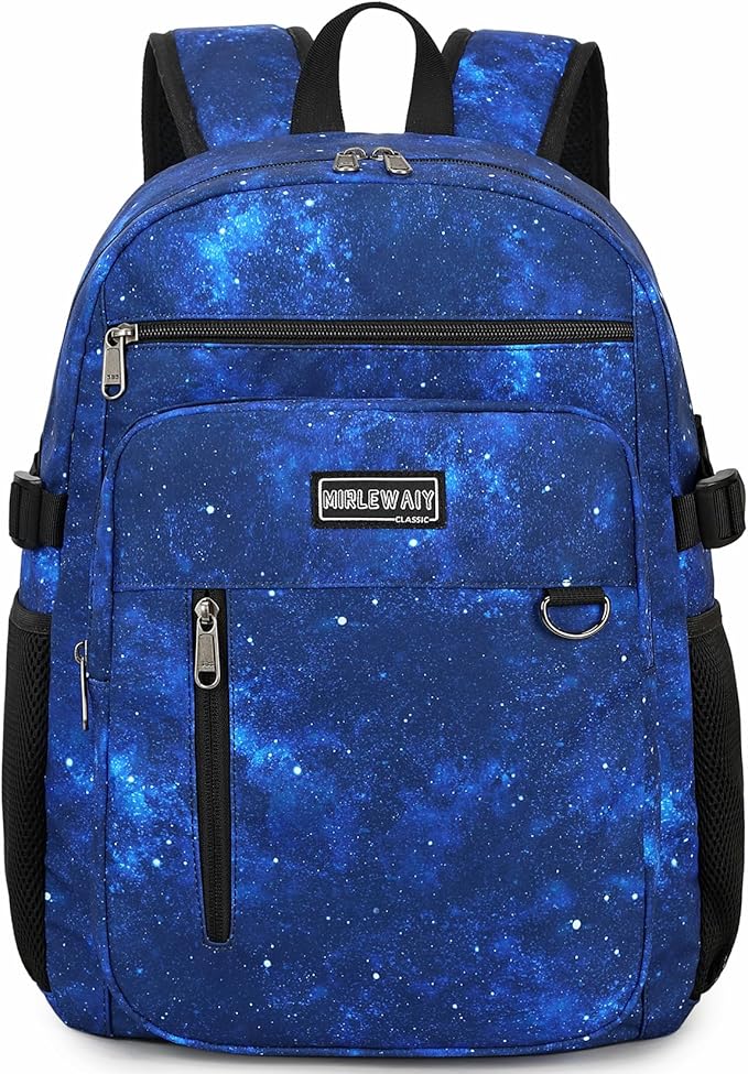 Lohol Lightweight Backpack for Teen Boys, Durable Galaxy Bookbag with 7 Pockets for School Travel (Dark Blue)