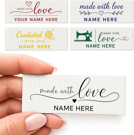 50-1000PCS Custom Fabric Labels, Personalized Sewing Labels for Handmade Items, Made with Love Sewing Labels, 20x57mm (A1)