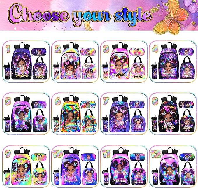 M YESCUSTOM Custom Girls Backpack Personalized School Bookbag with Lunch Bag Backpacks for Kids Girl Elementary Preschool Cute Book Bag Daypack Travel Bag Water Bottle