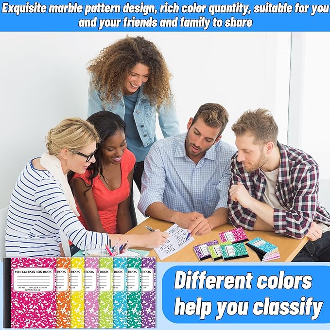 48 Pack 4.5" x 3.25" Mini Composition Notebooks Bulk 8 Colors Cute Composition Books 60 Sheets Narrow Ruled Small Pocket Notebook Pocket Sized Marble Journal for Students College Office
