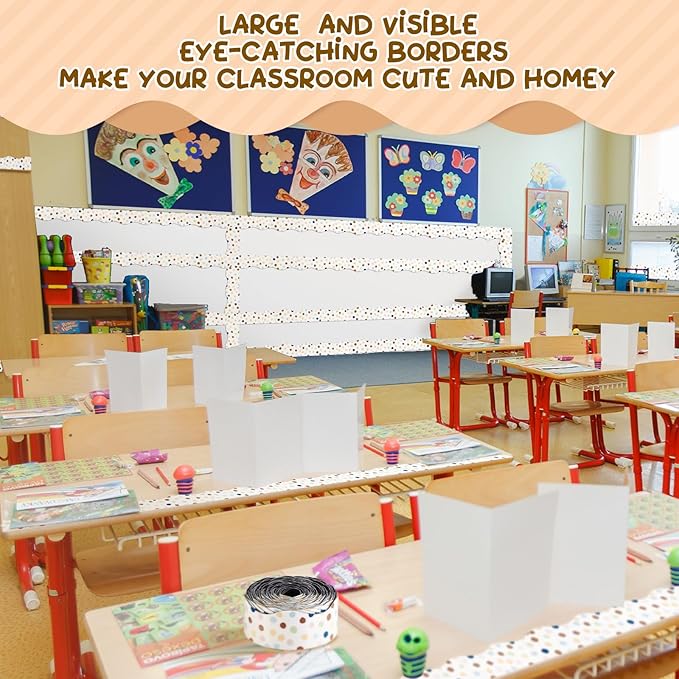 Tellegloww 36 ft Scalloped Magnetic Border Magnetic Border for Whiteboard Bulletin Board Borders Reusable Rolled Borders Trim for Office Chalkboard(Polka Dot)