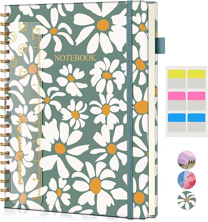 Spiral Notebook Journal 8.5” x 11”, A4 Large Notebooks for Women Men, College Ruled Lined Journal, 100 GSM Paper, Hardcover Spiral Bound Journals for Work School Note Taking Business, Field of Daisies