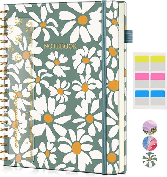 Spiral Notebook Journal 8.5” x 11”, A4 Large Notebooks for Women Men, College Ruled Lined Journal, 100 GSM Paper, Hardcover Spiral Bound Journals for Work School Note Taking Business, Field of Daisies