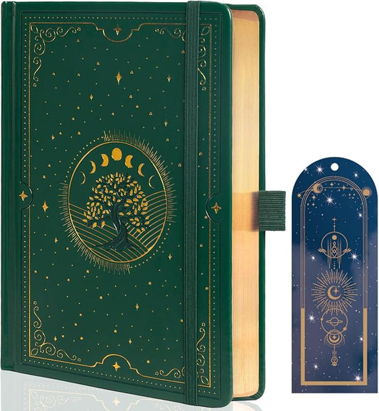 TIEFOSSI Tree of Life Journal, A5 Dotted Journal for Women Men, Dot Aesthetic Notebook with 190 Numbered Pages, Hardcover Vegan Leather Journals with Bookmark, 160 GSM Thick Paper