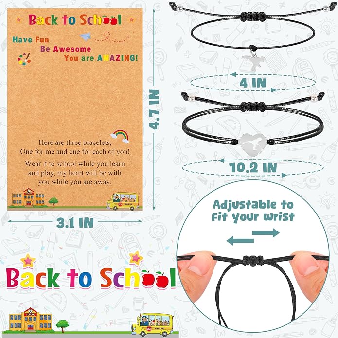 EOBOH Back to School Supplies, Back to School Bracelet Mommy and Me, Prek Matching Wish Bracelets Set, Adjustable Bracelet for Boys Girls Gifts Stuff Bulk