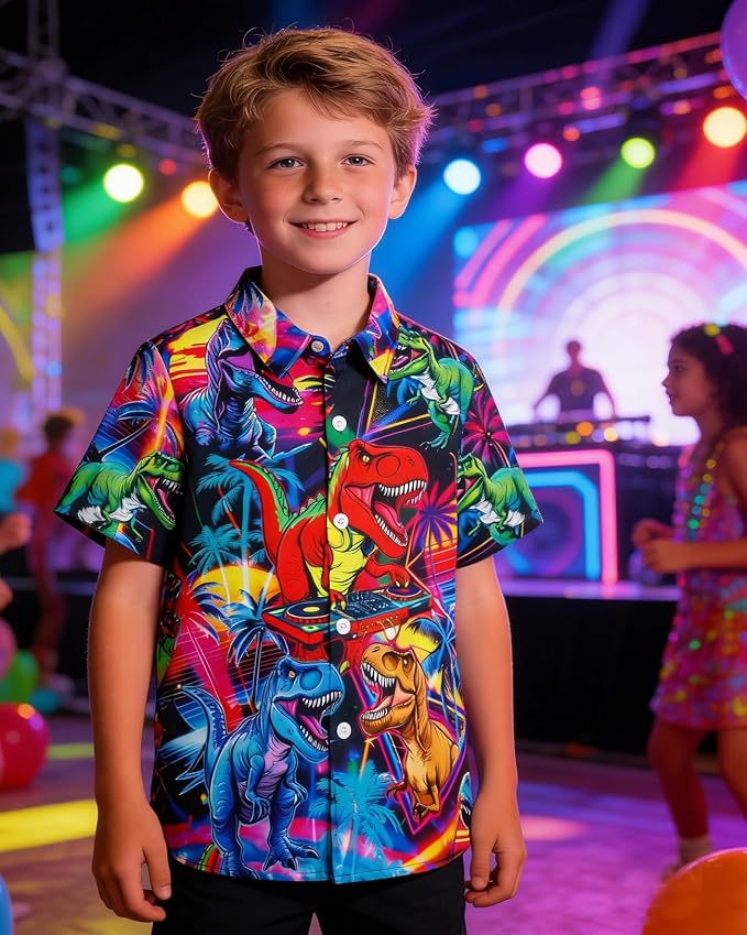 Enlifety 2-10T Kids Hawaiian Shirt Boys Short Sleeve Button Down Shirts Hawaii Summer Casual Blouse