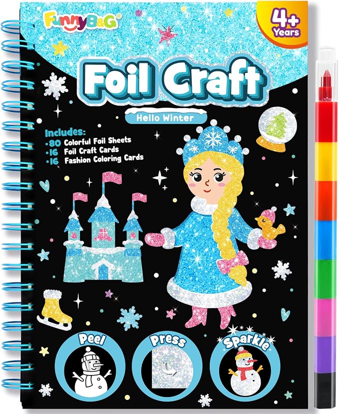 FUNNYB&G Mess-Free Foil Art Craft for Girls Ages 4-10, Kids Birthday Gift