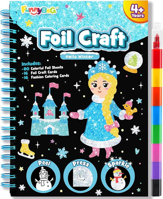 FUNNYB&G Mess-Free Foil Art Craft for Girls Ages 4-10, Kids Birthday Gift