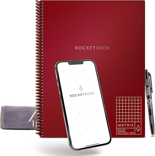 Rocketbook Matrix Smart Reusable Graph Paper Notebook, Digitally Connected, Isometric Notebook, Letter Size 8.5x11, Scarlet