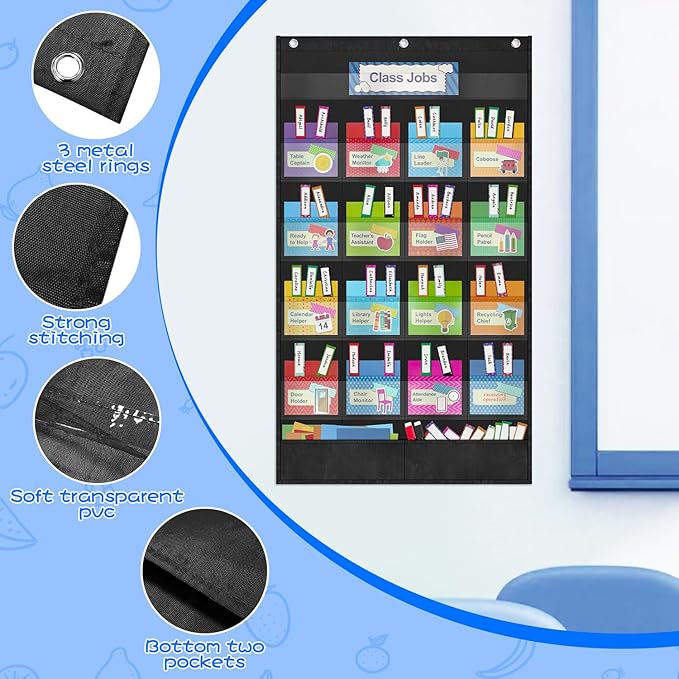 Grekos Class Jobs Pocket Chart, daily Management Educational Pocket Chart, Bulletin Board for Classroom Management, Bulletin Board for Teacher's Helper for School Must Haves Classroom Supplies