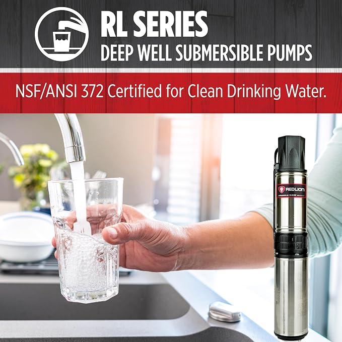 Red Lion RL12G05-2W1V Submersible Well Pump, 1/2 HP, 2-Wire, 115V, 12 GPM | For 4" or larger wells, Dependable performance for depths to 120', Steel casing with thermoplastic discharge, 14942401