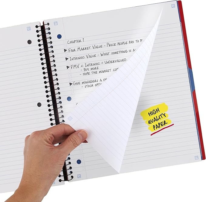 Five Star Advance Spiral Notebook + Study App, 3 Subject, College Ruled Paper, 8-1/2" x 11", 150 Sheets, Spiral Guard, Movable Tabbed Dividers, Fire Red (73134)
