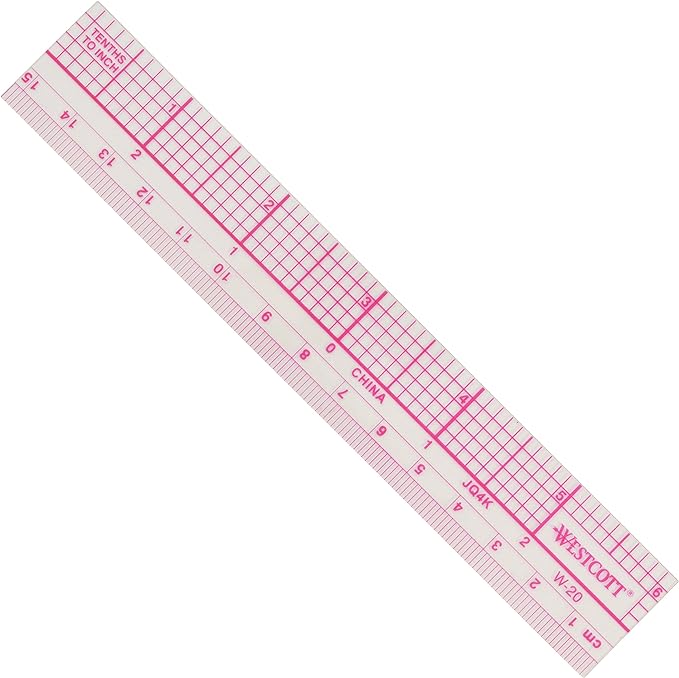 Westcott Transparent 10ths Graph Ruler, Dual Scales, Zero-Centering, Back-to-School, School Supplies, Classroom Supplies, 6-Inch