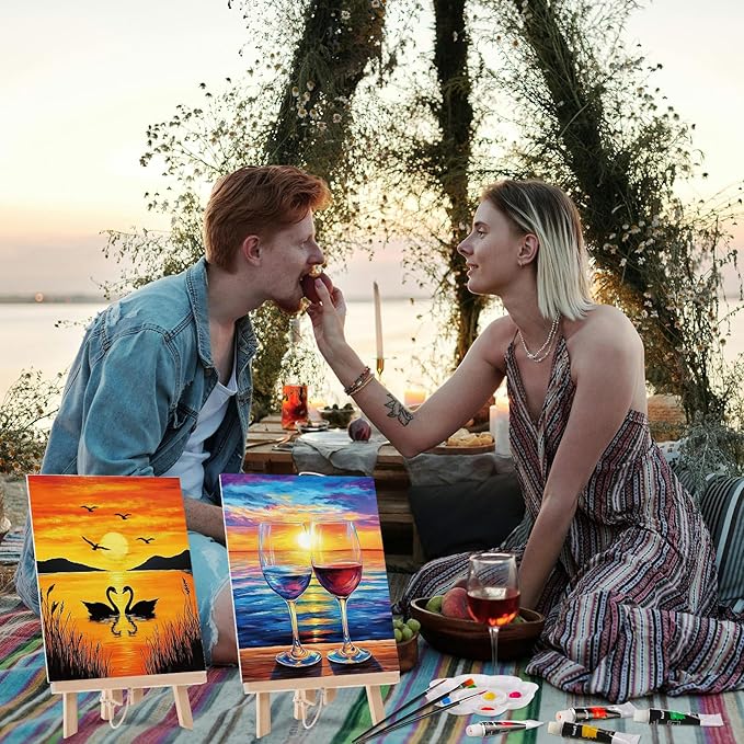Cholemy 36 Pcs Paint and Sip Kit for Adults 8''x10'' Pre Drawn Canvas for Painting DIY Afro Acrylic Painting Kit Wood Easel Brushes Date Night Bulk for Mother's Day Party Gifts