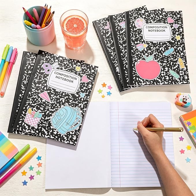 12 Pack Large Composition Notebooks Bulk 9.8 × 7.5 in Wide Ruled Hard Cover Composition Book Assorted Marble Journal College Ruled Paper for College Office Back to School Supplies(Black and White)