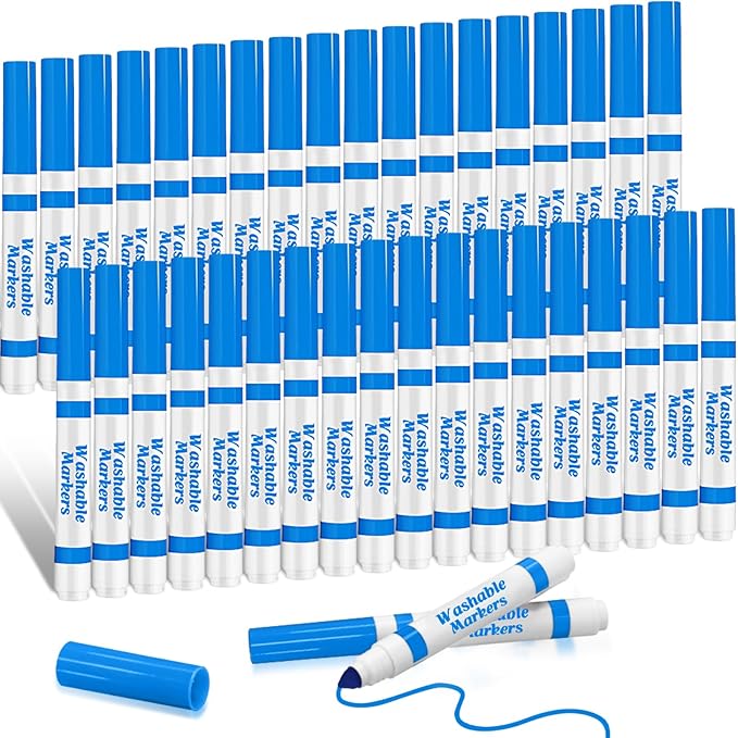 36 Pcs Light Blue Washable Markers Bulk Coloring Broad Line Marker for Kid Light Blue Conical Tip Drawing Pen for Christmas School Travel Art Baby Shower Gender Reveal Party Supplies, Ages 6+