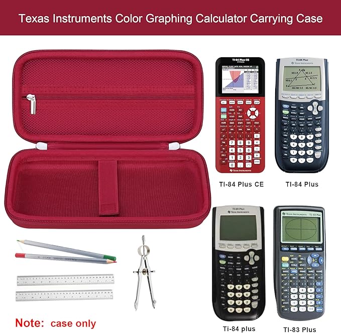 Elonbo Carrying Case for Texas Instruments TI-84 Plus CE/TI-84 Evo/TI-84 Plus/TI-83 Plus/TI-83 Plus CE Color Graphing Calculator, Extra Mesh Pocket Fits Charging Cable Charger Manual, Red