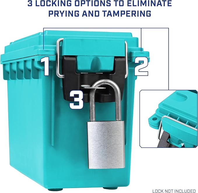 Sheffield 12633 Ammo Storage Box, Stackable .30 Cal Field Boxes, Water and Dust Resistant, Lockable Storage Box with Handle, Secures Hunting Gear, Supplies, and Bullets, Made in USA, Teal,(Pack of 6)