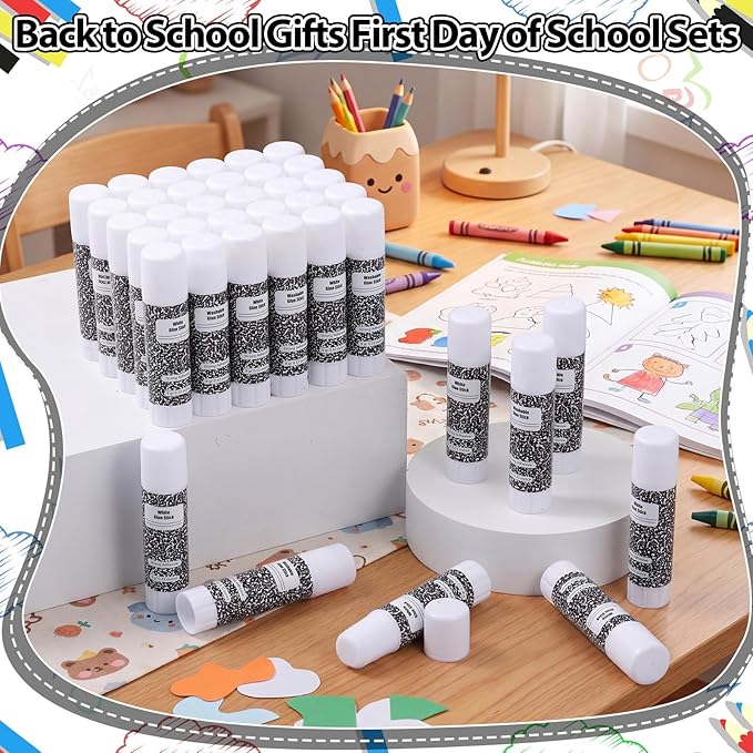 Zubebe 200 Pcs White Glue Stick Bulk Back to School Gifts First Day Sets 0.32 oz Washable Glue Stick for Crafts Home Classroom Prize Party Supplies Scrapbooking Crafting Supplies (Composition Book)