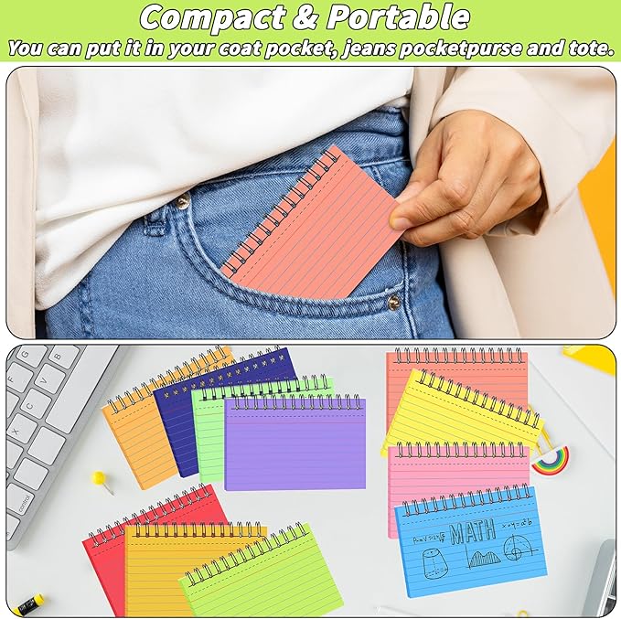 1000 PCS Colorful Spiral Index Cards 3x5 Inch Flash Cards with Ring Lined Note Card Book Flashcards, Colored Ruled Card Pad Index Note Books 3 x 5 Notecards for Studying School Supply College Office