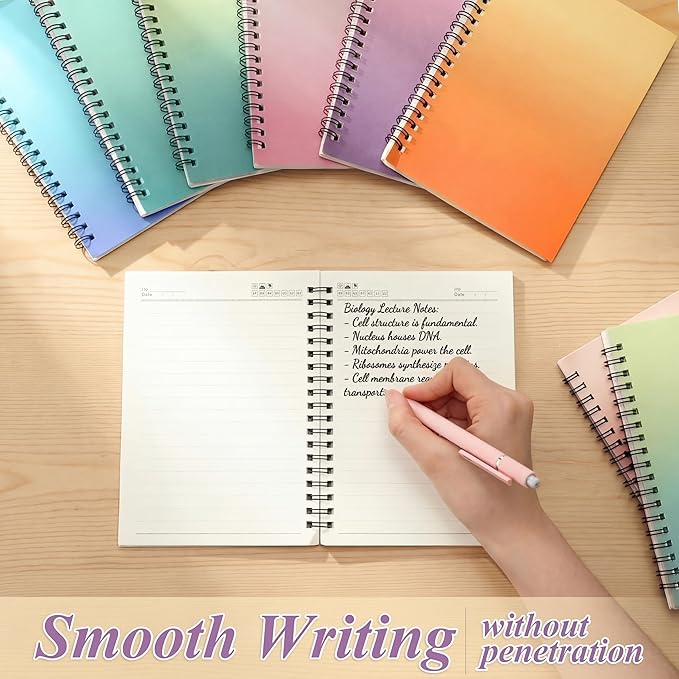 Leelosp 12 Pcs Small Spiral Notebook Lined Spiral Journal College Ruled Notebook Wire Bound Kraft Cover, 120 Pages for Work (Gradient Color,5.5 x 8.3 Inch)