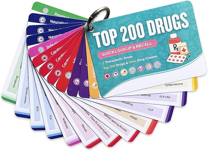 Top 200 Drugs Flashcards - PVC Pharmacology Flash Cards for Nurses, Pharmacy Tech & Paramedic, Pocket Medication Drug Cards, Nursing School Essentials & Pharmacy Technician Study Guide