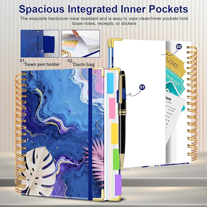 Spiral Journal Notebooks for Work, 300 Pages 5 Subject Notebook College Ruled with Dividers & Tabs, 8''x 10'' Large Notebook Journal for Women Students Note-Taking and Organizer (Tropical Monstera)