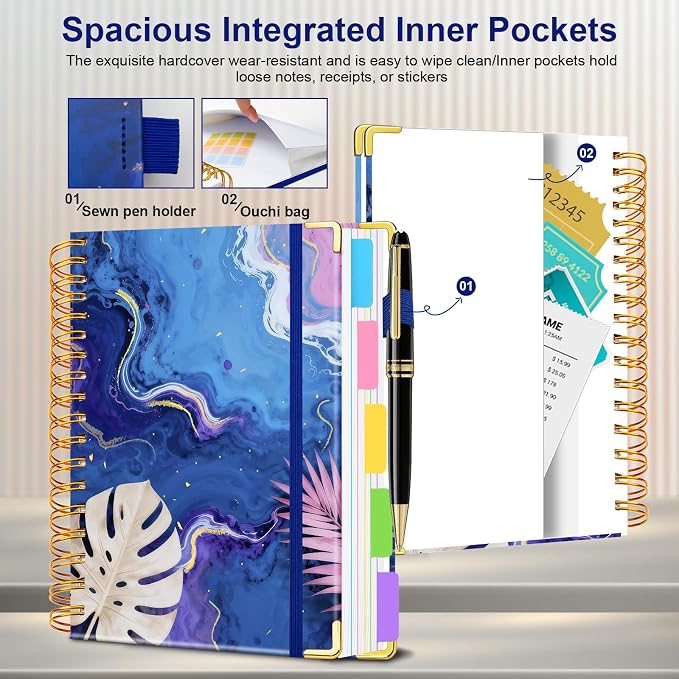 Spiral Journal Notebooks for Work, 300 Pages 5 Subject Notebook College Ruled with Dividers & Tabs, Notebook Journal for Women Students Note-Taking and Organizer (Tropical Monstera, 6.2''x 8.2'')