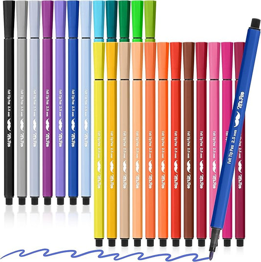 Mr. Pen- Felt Tip Markers, Assorted Colors, 24 Pack, 2.5 mm, Bible Journaling Markers, Bold Point Felt Tip Pens, No Smear, Quick Dry, Perfect for Journaling, Underlining, Writing and Drawing