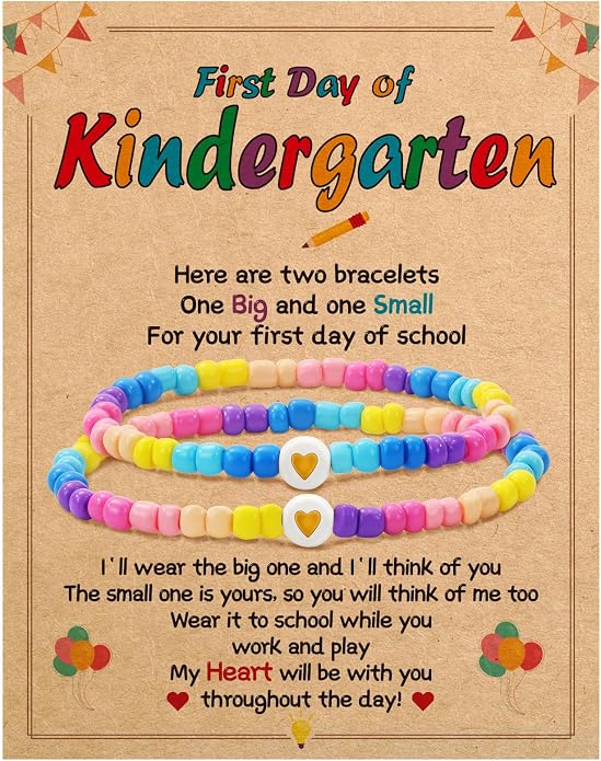 BAYLAY Back to School Bracelet - First Day of School Preschool/Kindergarten/1st Grade/2nd Grade/Back to School Stuff Gifts Supplies Mommy and Me Mommy Daughter Bracelets Heart Beaded Bracelets Gifts