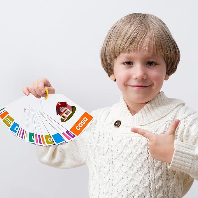 Bilingual Spanish English Flash Cards for Kids 5 Themes Alphabet Color Number Shape First Words 84 Cards Gift Pack