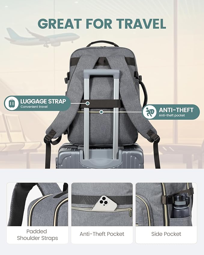 LOVEVOOK 40L Travel Backpack Flight Approved Carry on Backpack,3 Packing Cubes,Waterproof Personal Item Travel Bag,TSA Carry on Luggage Suitcase Travel Essentials,Gifts for Women & Men,fits 17" Laptop