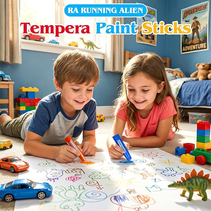 96 Pack Tempera Paint Sticks,24 Colors Non Toxic Solid Paint Sticks for Kids,No Mess,Quick Drying,Smooth and Washable Toddler Crayons,Works Great on Paper,Wood,Glass,Ceramic,Canvas