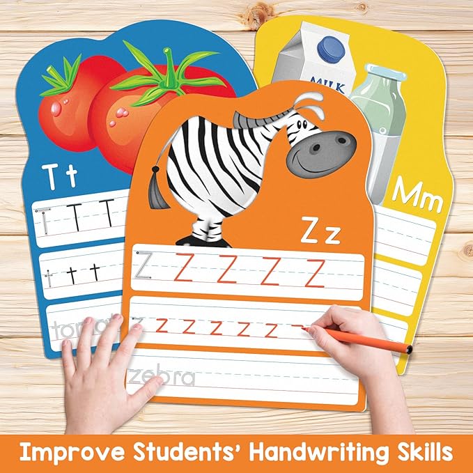 Alphabet Writing Practice Cards, Handwriting Letter Educational for Kindergarten & Grade 1-3, Double-Sided Printing for Trace Uppercase Lowercase Letters, 13 Dry Erase Cards, 26 Pages