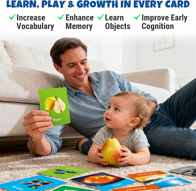 rokt&razo 96 Jumbo Toddler Flash Cards, 10 Topics, 176 Real Images | Alphabet, Numbers, Colors, Shapes & Daily Objects, Fruits - Learning Activities for Ages 1-3, Preschool Educational Tool