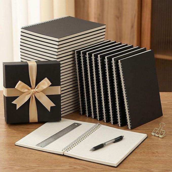 48 Packs Lined A5 Spiral Notebook, 8.3 x 5.5 In, Journals Bulk 120 Pages/60Sheets, Hardcover Spiral A5 Notebook Journal, Kraft Travel Notebooks Bulk for Work School Business Office (48 Packs, Black)