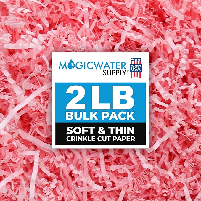 MagicWater Supply Soft & Thin Crinkle Cut Paper - 2 LB - Pink - Paper Shred Filler for Gift Wrapping, Basket Filling, Birthdays, Weddings, Anniversaries, Valentines Day, and other occasions