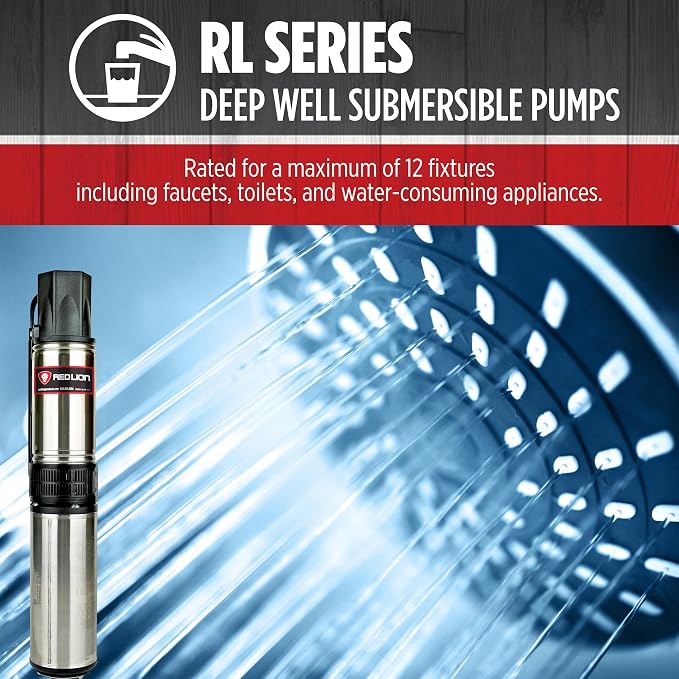 Red Lion RL12G07-3W2V Submersible Well Pump, 3/4 HP, 3-Wire, 230V, 12 GPM | Control box included, Fits 4" wells, Dependable performance for depths to 120', Steel case/thermoplastic discharge, 14942406
