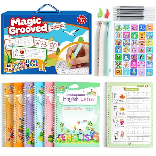 Magical Handwriting Workbooks Handwriting Practice Copybook, Handwriting Aid Magic Pen Reusable Copybook Grooves Template Design for Children Books Suitable for Children's Learning (6)